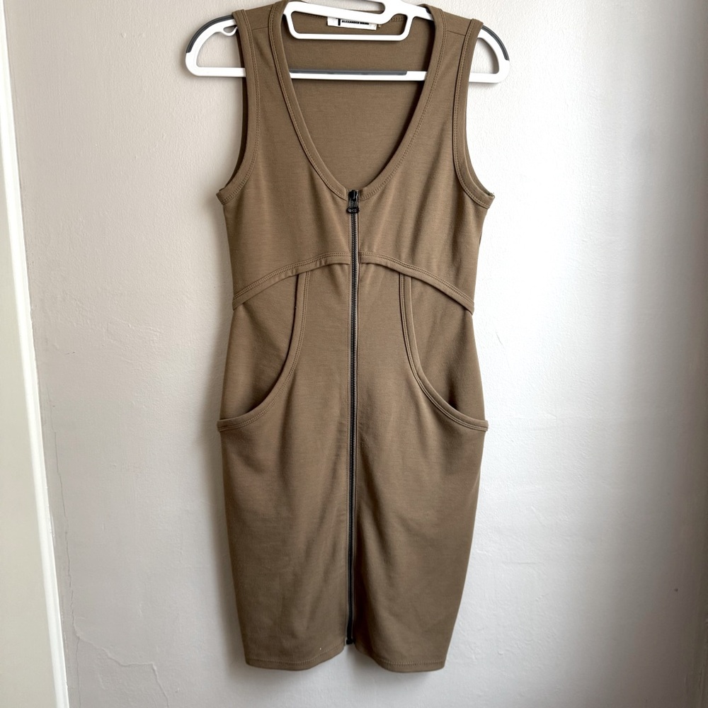 Alexander Wang T Sleeveless Zip Front Bodycon Mini Dress Tan Brown XS